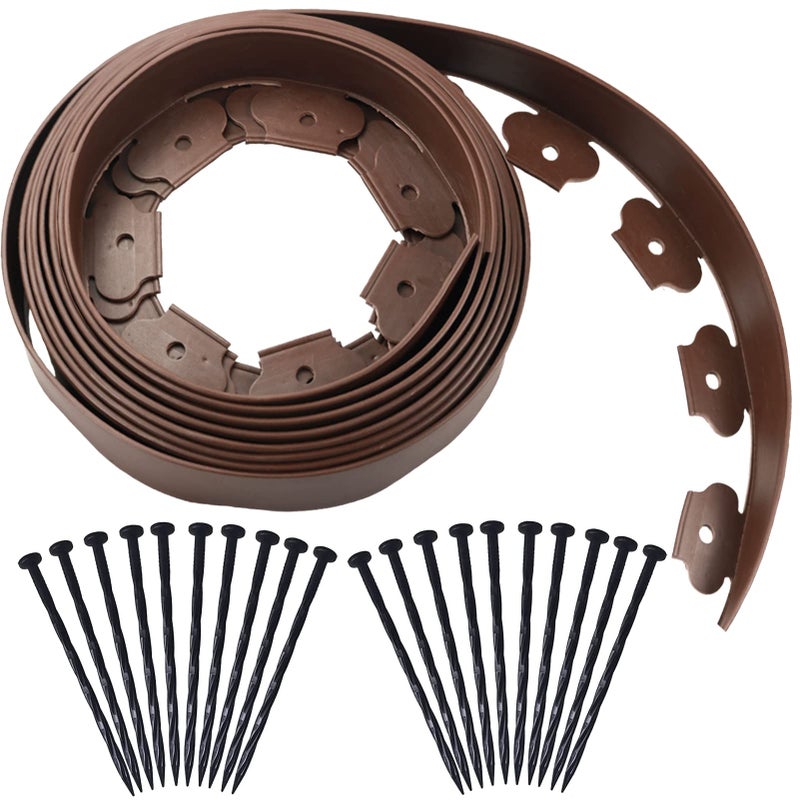 Yowlieu 20 Ft Landscape Edging Kit  Brown Garden Edging Border with 20 Edging Plastic Stakes  Landscaping Edging Roll for Flower Bed Lawn Driveway Yard - Image 1
